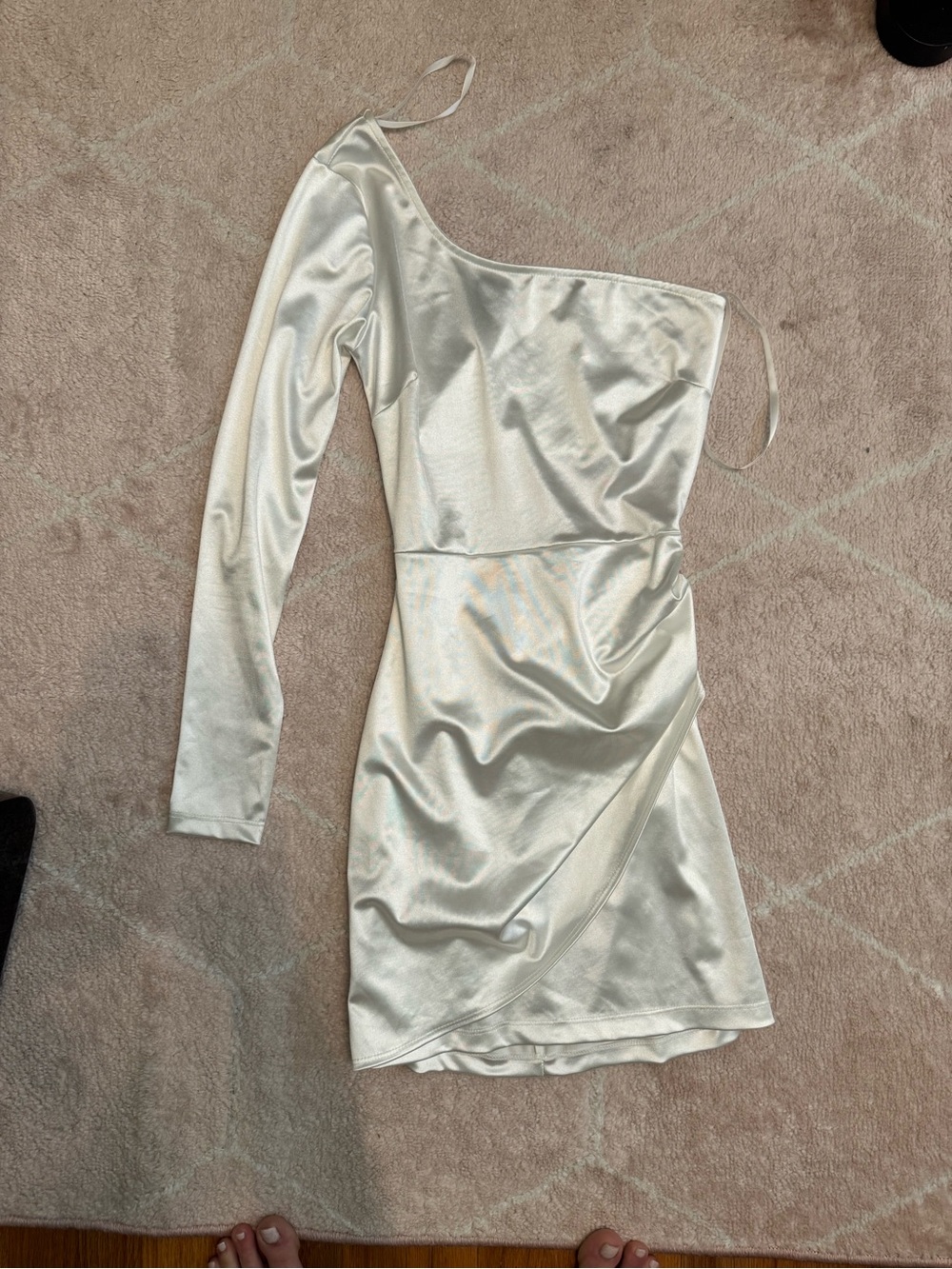 Windsor One-Shoulder Satin Mini Dress in Ivory